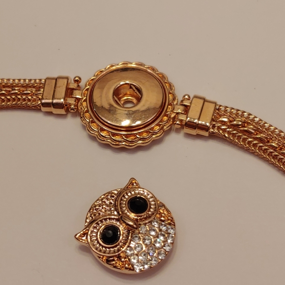 NWOT Rose Gold tone bracelet w/ 18mm Owl Snap 6-7" - Picture 3 of 5